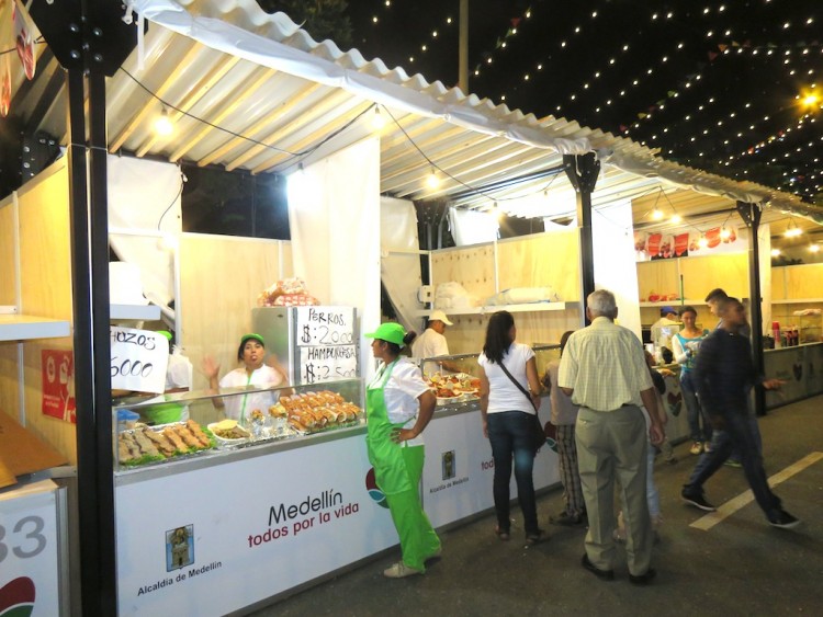 Booths selling food, drinks around Plaza Mayor