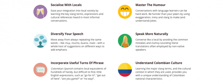 A break-down of what "Colombian Spanish" has inside for its readers.